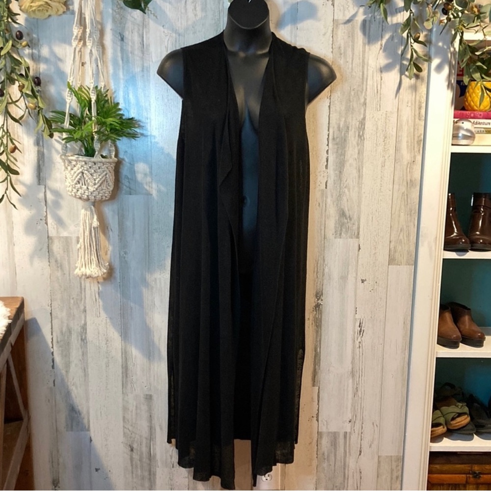 Eileen Fisher Linen Blend Long Vest/Black